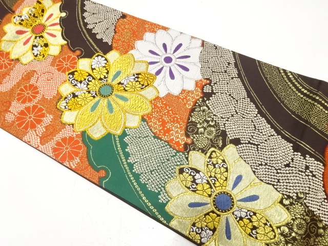 雪輪に菊・古典柄織り出し　振袖用袋帯